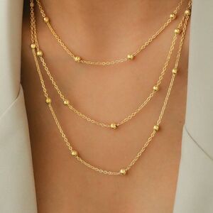 Triple Layer Station Chain Necklace in Gold